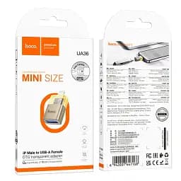 Адаптер Hoco UA36перехідник iPhone Lightning тато to USB мама OTG transparent adapter Gold - мініатюра 3