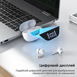 Бездротові навушники Choetech BH-T60 White TWS, Bluetooth 5.3, ANC+ENC, LED-дисплей (43-00135) - мініатюра 9