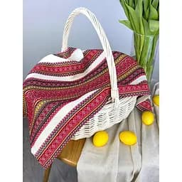 Пасхальний рушник лляний для кошика Грація 70х45 см Червоний