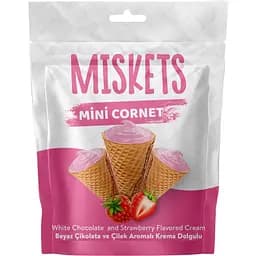 Мини-рожки вафельные Miskets с начинкой со вкусом клубники и белым шоколадом 50 г