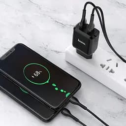 Мережевий зарядний пристрій Hoco 2 USB Hoco N7 Speedy 2.1A Black + USB Cable XiaomicroUSB - мініатюра 2