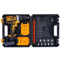 Аккумуляторная дрель шуруповерт 24 v 5 ah с набором бит, сверл, инструментов и насадками в кейсе с 2-мя аккумуляторами для работы