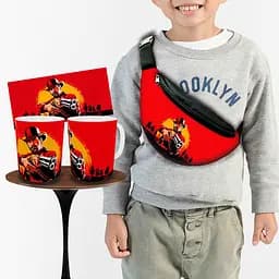 Набор: детская сумка-бананка+кружка RDR "Red Dead Redemption2" 32х15см,бананка мальчику через плечо (00884)