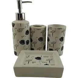 Набір аксесуарів для ванної кімнати No brand Фламінго керамічний білий 4 предмети