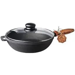 Сковорода-сотейник Чавунная со стеклянной крышкой S&T 28х6 см Черная 000280046