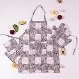 Набір MirSon №213 Persia: прихватки, 2 шт., рукавиці, 2 шт., фартух, коричневий з білим (2200006754282)