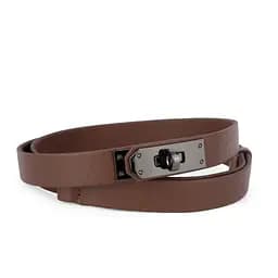 Ремень женский узкий коричневый кожаный JK-2031 с темной пряжкой (110 см)