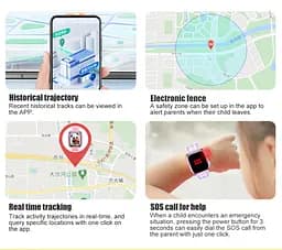 Дитячий смарт годинник з GPS трекером Lemfo D58, 4G, SIM-карта, функція прослуховування, відеодзвінки, Wi-Fi, 8 ГБ пам’яті, кнопка SOS Фіолетовий - мініатюра 12