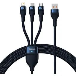 Кабель Baseus Flash Series II One-for-three Fast Charging Data Cable USB to M+L+C 66W 1.2 м голубой