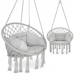 Крісло-гойдалка 4FIZJO Boho Dream 80 см з подушкою, підвісна, плетена Grey (P-5905973404532) - мініатюра 2