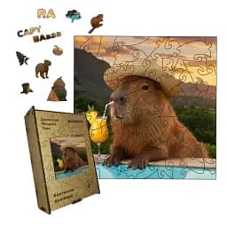 Дерев'яний фігурний пазл Коктейльна Капібара, А1, Дерев'яна коробка 500+ елементів