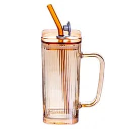 Кружка стеклянная с крышкой и трубочкой 280 (мл) Yiwu HP-19-51