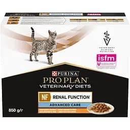Набір вологий дієтичний корм для дорослих котів Purina Pro Plan Veterinary Diets NF Renal Function Advanced Care при патології нирок з куркою 850 г (10 шт. по 85 г) (12278375) - мініатюра 2