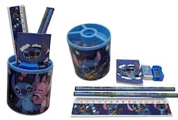 Подставка-стаканчик пластиковая Стич, с наполнением, 6 предметов