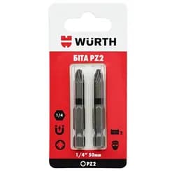 Бита Wurth PZ2 1/4IN L50 мм 2 шт. в блистере (1614176695902)