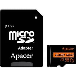 Карта памяти Apacer 64GB microSDXC UHS-I/U3 Class 10 + SD адаптер (AP64GMCSX10U8-R)