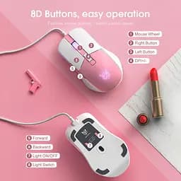 Комп'ютерна мишка Onikuma ігрова C16 з RGB підсвіткою 7200 DPI 8 кнопок дротова для ПК і ноутбука рожева - мініатюра 5