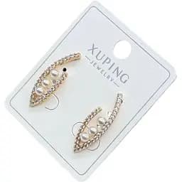 Сережки Xuping з перлинами та доріжкою камінців гіпоалергенне медичне золото