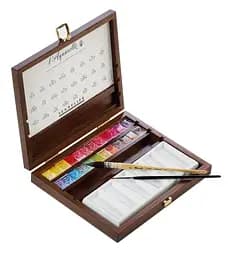 Подарунковий набір акварельних фарб Sennelier L'Aquarelle, 24 кольори, кювета, дерево + аксесуари