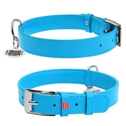 Нашийник для собак шкіряний Waudog Glamour з QR-паспортом без прикрас M Ш 20 мм Д 30-39 см блакитний