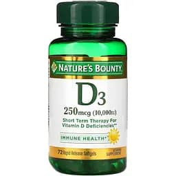 Витамин D3 быстрого высвобождения Nature's Bounty Vitamin D 10000 МЕ 250 мкг 72 гелевых капсул