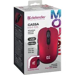 Комп'ютерна мишка Defender Gassa MM-105 бездротова 6 кн. 1600 dpi безшумна червона (52103) - мініатюра 2