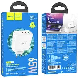 МЗП Hoco N30 Glory PD65W+QC3.0 (1USB-A/2C) White - мініатюра 6