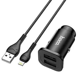 Адаптер автомобільний HOCO Lightning Cable Wise road dual port car charger set NZ4 2USB, 4.8A - мініатюра 3