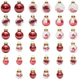Набір ялинкових іграшок Devilon кулі 4-8 см прозорі з червоним декором  34 шт. (892807)