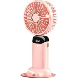 Портативний USB-вентилятор Mini Fan із підставкою для телефона та дисплеєм рожевий (979)