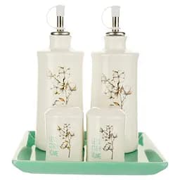 Набор для специй S&T Хлопок для масла, уксуса, соли и перца на керамической подставке 5 предметов (700-06-18)