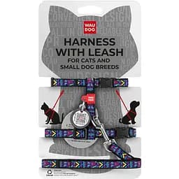 Шлея з повідцем Waudog Nylon з QR паспортом, малюнок "Інді", пластиковий фастекс