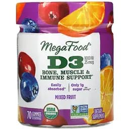 Витамин D3 1000 IU MegaFood Wellness вкус фруктов 70 желейных конфет