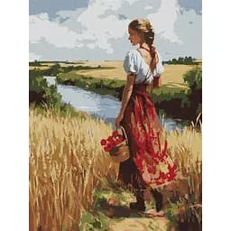 Набор для росписи по номерам Украинка и поля, 30x40 см, КНО8486