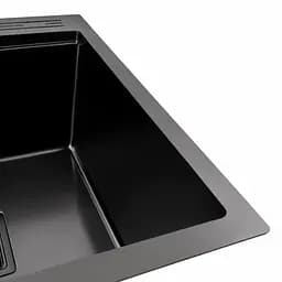 Кухонна мийка 50x50 PVD чорна Platinum Handmade з підставкою для ножів, Чорний - мініатюра 7