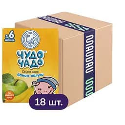 Упаковка соку Чудо-чадо Бананово-яблучний з м'якоттю 3.6 л (200 мл х 18 шт.)