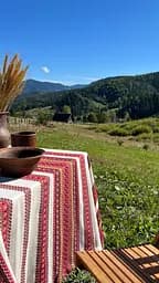 Лляна скатертина різдвяна з українським орнаментом Грація 250х150 см