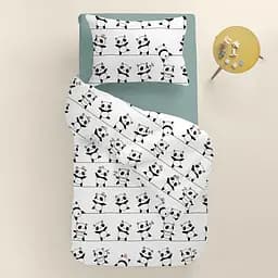 Дитяча постільна білизна в ліжечко FUNNY PANDAS CS3, рожевий (PandasRoseCord_Ashmint110x160_140) - мініатюра 2