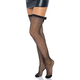 Панчохи-сітка зі швом ззаду Leg Avenue Bow back seam thigh highs One Size Black, атласний бант