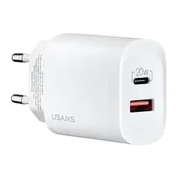Сетевой адаптер USAMS T35 Fast Charger US-CC121 - USB+Type-C 20W белый