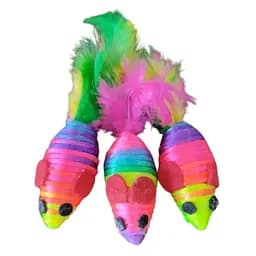Іграшка для котів Миша М16 кігтеточка різнокольорова смужка+пір'я 5 см 1 шт. (21281)