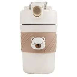 Термос детский  «Cute Bear» поилка с трубочкой нержавеющая сталь 420 мл Бежево-коричневый