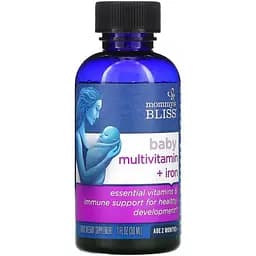 Дитячі полівітаміни Mommy's Bliss з залізом для немовлят від 2 місяців смак винограду 30 мл