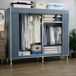 Тканинна шафа для зберігання речей зі сталевим каркасом / Шафа-органайзер для одягу та взуття 145х45х165 см Сірий