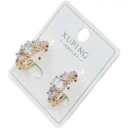 Сережки напівкільця Xuping з трьома великими прозорими кристалами гіпоалергенне медичне золото