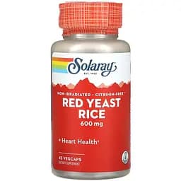 Червоний дріжджовий рис Solaray Red Yeast Rice 600 мг 45 веганських капсул