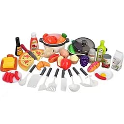 Игровой набор продуктов BA17 на липучках с кухонной посудой: овощи, фрукты, фастфуд, кастрюля и сковорода