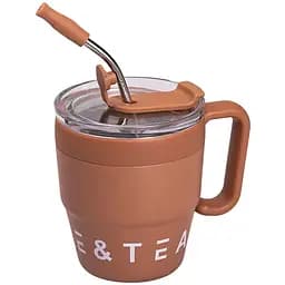 Термочашка Coffee &amp; Tea 480 мл з трубочкою і подвійним відкриванням, коричневий Yiwu HP-14-23BR - мініатюра 2
