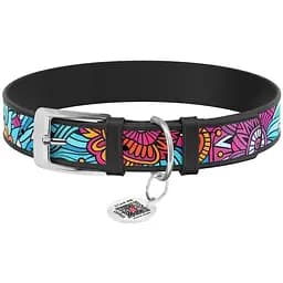 Ошейник для собак Waudog Design Лето, кожаный, с QR паспортом, 19-25х1,2 см, черный