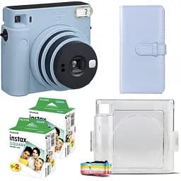 Подарунковий набір фотоапарат Fujifilm Instax Square SQ1, Фотопапір 40 шт, Прозорий чохол, Фотоальбом 80 фото Блакитний